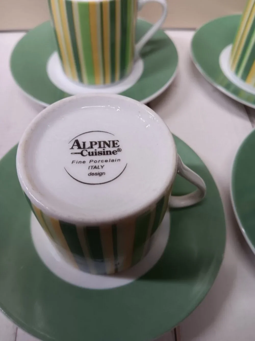 Alpine Cuisine Demitasse Italy Citrus Stripes 3 Cups & Saucers Espresso